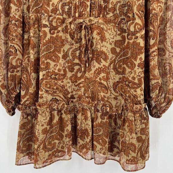 House Of Harlow 1960 Paisley Metallic Gold Ruffle Lined Dress Long Sleeve Size 6 - Picture 4 of 9